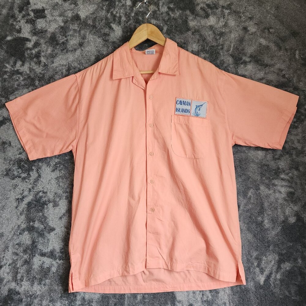 Dady Men's Size Large Short Sleeve Coral Fishing Shirt Button Up Cayman Islands